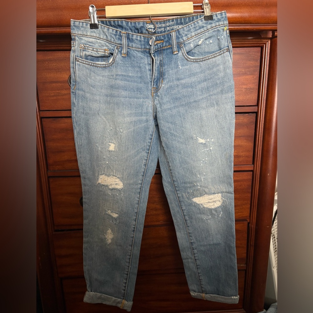 GAP Blue Straight Leg Jeans with Distressed Details